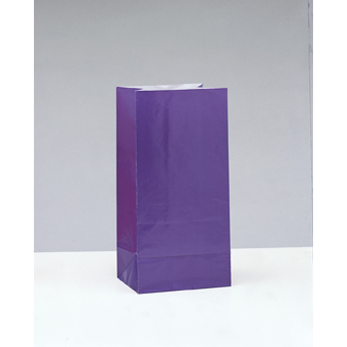 12 Paper Party Bags Purple