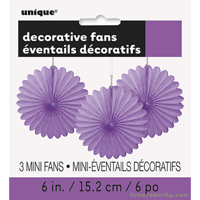3 Decorative Fan Purple 15 cm