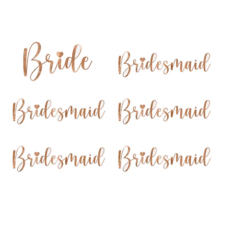 Glass stickers ''Bride & Bridesmaid'' rosegold - 6pcs